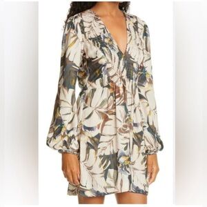 Le Superbe Paradise Floral V-Neck Smocked Mini Dress - Size 10. B2